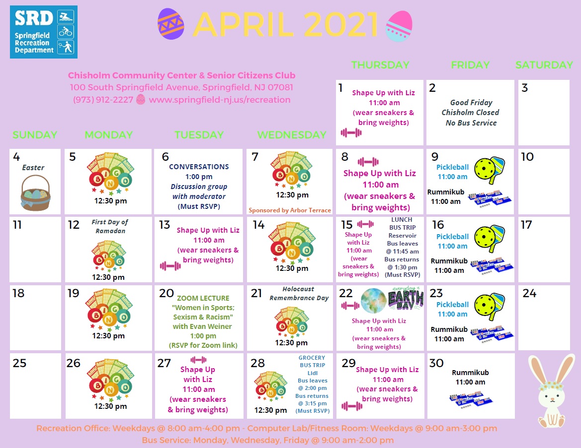 Recreation Department Releases April Calendar for Senior Citizens